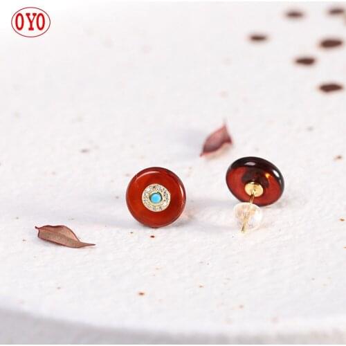 S925 silver gold-plated jewelry blood amber round stud earrings