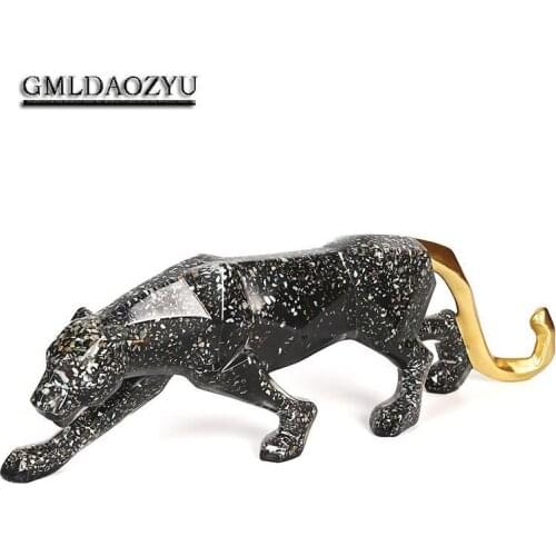 MODERN ABSTRACT GOLDEN LEOPARD GEOMETRIC RESIN LEOPARD STATUE WILD ANIMAL DECORATION GIFT S HOME ACCESSORIESroom Art Statue