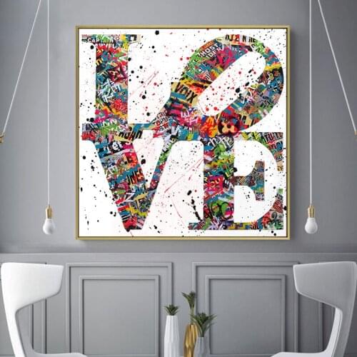 Modern Abstract Graffiti Art Canvas Painting LOVE Wordart Cuadros Poster and Prints Wall Art Street Art Pictures for Home Decor