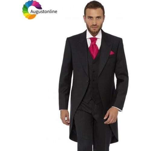 Custom Retro Black Tailcoat Wedding Men Suits Groom Tuxedos 3Piece Long Jacket Mens Classic Suit Costume Homme Terno Masculino