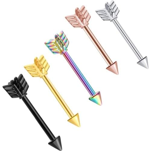 TIANCIFBYJS 14G Arrow Nipple Tongue Ring Surgical Stainless 16mm Straight Barbells Nipple Ring Piercing for Men and Women 100pcs