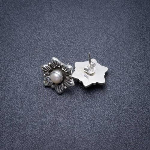 Natural River Pearl Handmade Unique 925 Sterling Silver Earrings 1" Y3853