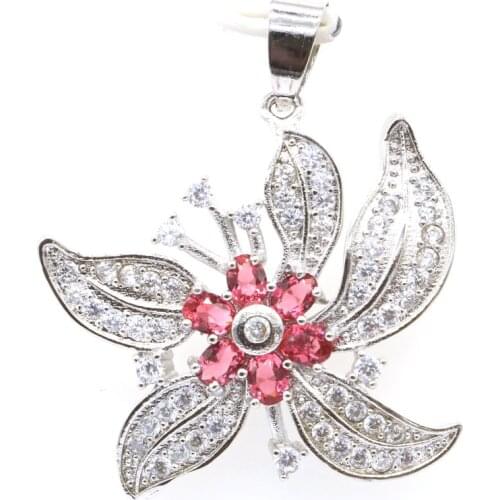 31x20mm Gorgeous Created Red Blood Ruby Bright Zircon For Sister Dating Silver Pendant Drop Shipping