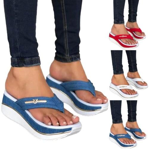 Women Wedge Flip Flops High Heel Platform Thick Sole Slippers Casual Outside Beach Dress Slippers Comfortable Shoes