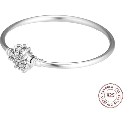 Moments Charm Bangle Argent 925 Sterling Silver Dazzling Fireworks Bangles Bracelets for Women Fine Jewelry pulseras