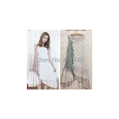 Sweet Mori Girl Lace Patchwork Asymmetrical Novelty Summer Tank Dress Cawaii Lolita Girl Vintage Dress for Women Vestido Longue