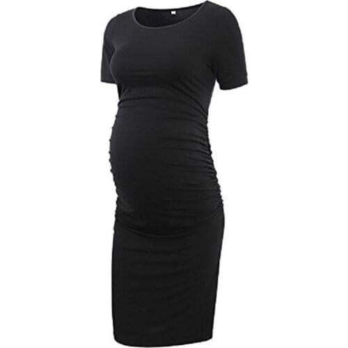Plus Size Maternity Dress Solid Color Stripe Modal Round Neck Tight Dress For Pregnant Women 2021 New