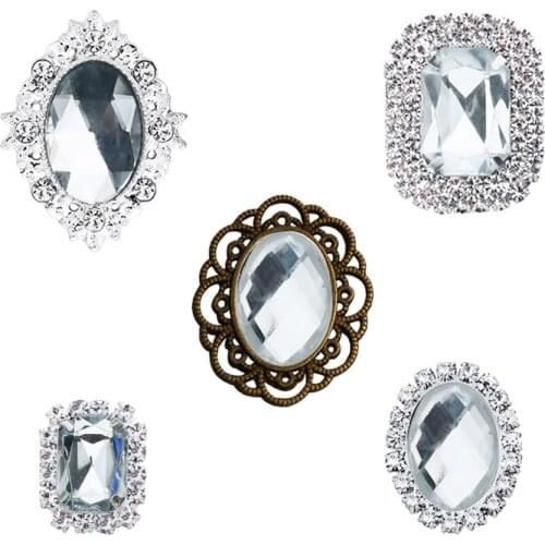 10PCS/Lot Rhinestone button flatback acrylic center single row crystal for DIY craft Wedding invitation Accessories BTN-M7