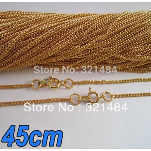 100pcs 2mm 45cm length Gold Plated Curb chain necklace with ring clasp link connector DIY jewelry findings accessories