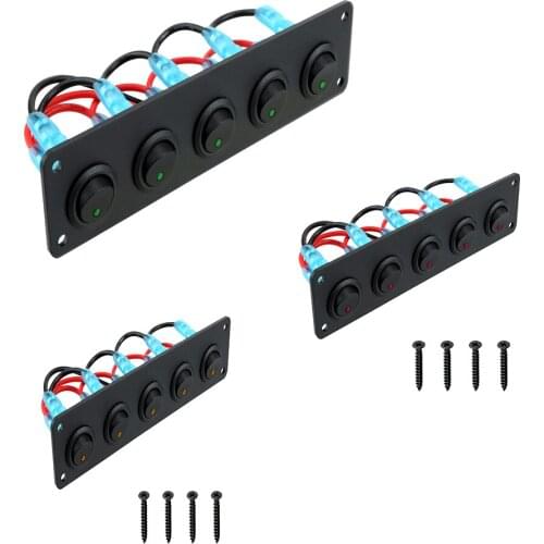 12-24V 5 Gang Rocker Toggle Switch Panel Waterproof Interior Parts Led For Rv Boat Yacht Marine Car Marine Round Dash