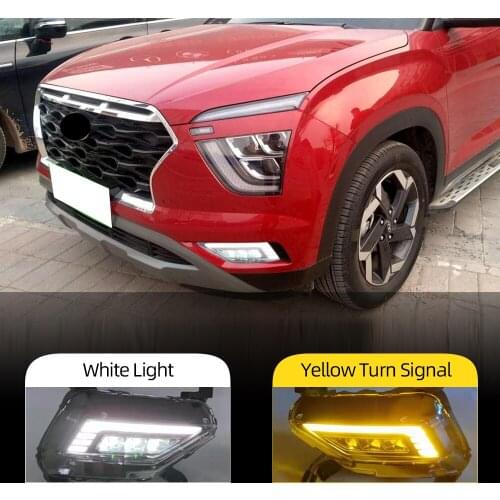 2PCS Car DRL For Hyundai Creta IX25 2020 2021 LED Daytime Running Light fog lamp with yellow Turn signal