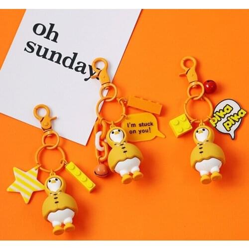 2020 Anime Cute Pika Duck Cartoon Snowman Bricks Resin Keychain For Women Key Chains Ring Car Bag Pendent Accessories D478