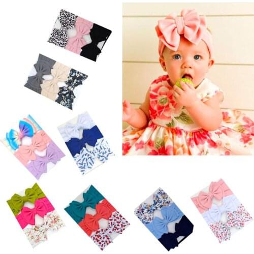 3 Pcs/Set Baby Girls Lovely Bow Hairband Elastic Wide Headband Stretch Knot Bandanas Turban Headdress Clothing Accessory