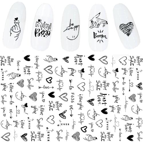 The New 3D Nail Sticker Cool English Letter Stickers For Nail Foil Love Heart Design Nails Accessories Fashion Manicures Sticker