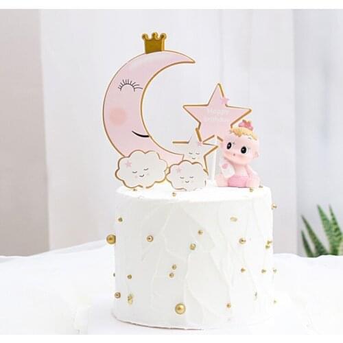 5-7pcs Pink Blue Moon Star Cloud Cake Topper Boys Girls Birthday Party Baby Shower Cake Decoration Supplies Dessert Cake Insert