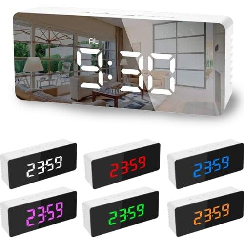 5Fuctions Button Digital Mirror LED Display Alarm Clock Desk Clock Temperature Calendar Snooze Function with USB 1pc 14x50x3.4cm