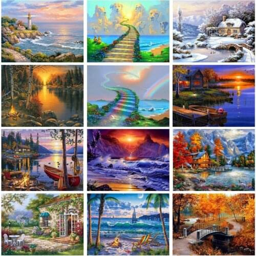 DIY 5D Diamond Painting Bridge Diamond Embroidery Waterfall Landscape Cross Stitch Full Round Drill Mosaic Rhinestone Home Decor
