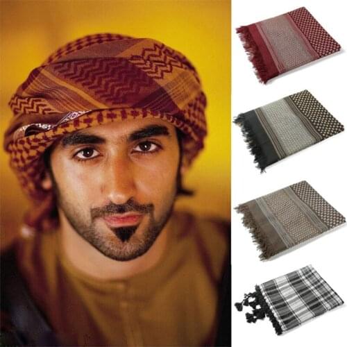 Arab Men Head Scarf Breathable Neck Wrap with Aqel Rope Plaid Print Head Turban Middle East Headcover Arabian Costume