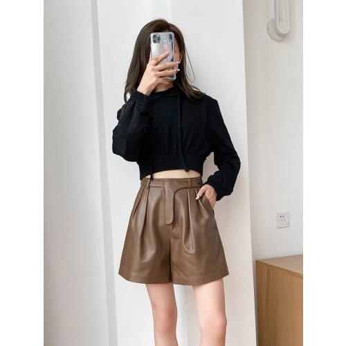 2021 Autumn Korean Fashion Genuine Leather Pants Women Plus size High Waist Streetwear Trousers