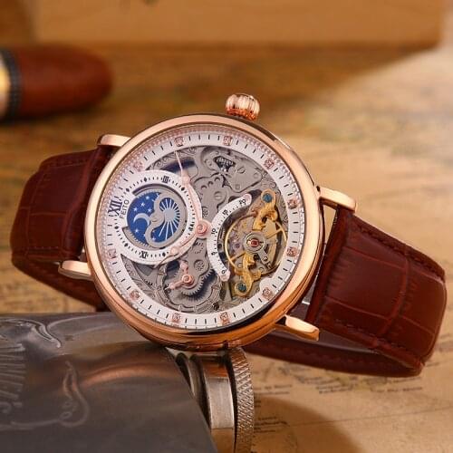 FEITO Skeleton Watches Mechanical Automatic Watch Men Tourbillon Sport Clock Casual Business Moon Wrist Watch Relojes Hombre