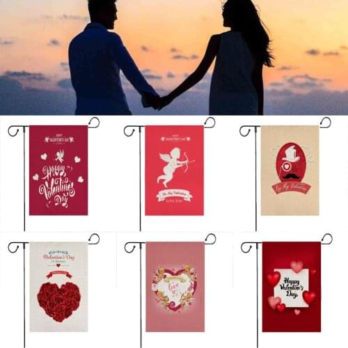 Reversible Valentines Day Garden Courtyard Flag Love Heart Letter Banner Decor