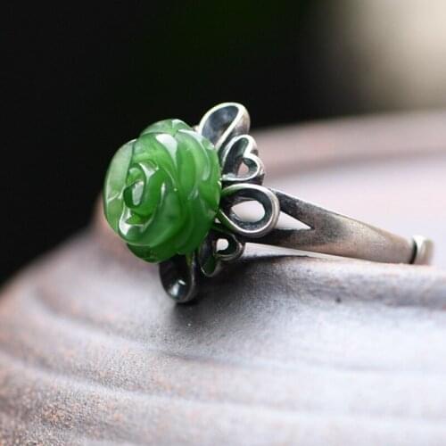 FNJ 925 Silver Ring for Women Jewelry 100% Original Pure S925 Sterling Silver Rings Rose Flower Natural Heitan Jasper
