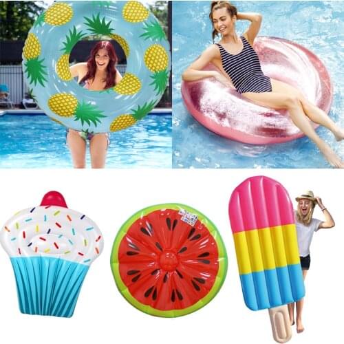 Adult Summer Swimming Ring Pineapple Watermelon Ice Cream Pool Float Raft Cherry Flamingo Angel Wings Palm Tree Swimming Circle