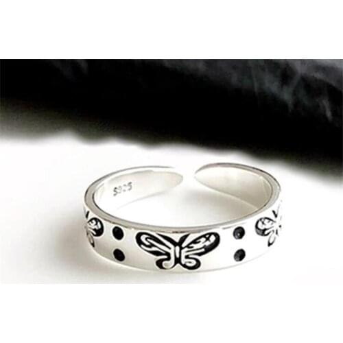 Simple Forest Small Fresh Butterfly 925 Sterling Silver Jewelry Female Retro Sweet Personality Popular Opening Rings R491