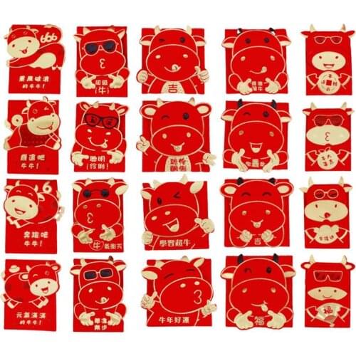 16 Pcs Red Envelope Creative Packet Lovely Cow Cartoon New Year Chinese Money Bags Spring Festival Universal Birthday Gift Pouch