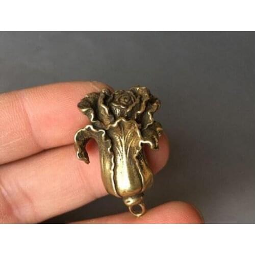 Brass Cabbage Small Pendant Lucky Solid Copper Baicai Pendant Antique Micro Carved Copper Keychain Antique Bronze Copper Carving