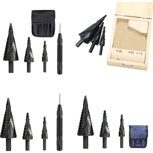 3 Pieces Black Titanium-Coated Nitrided Spiral Groove Step Drill Bit Set for Perforated Metal Iron Aluminum Brass