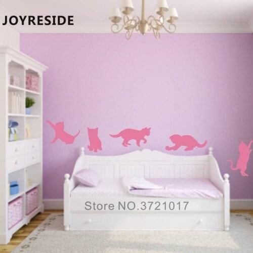 Cats Playing Wall Sticker Art Aninals CuteDesign Wall Decal Home Kids Bedroom Wall Decor Animal Art Wall Mural Vinyl Design M407