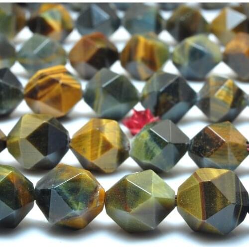 Natural Blue Yellow Tigers Eye Star Cut Faceted Nugget Loose Beads Wholesale Gemstone Semi Precious Stone Jewelry Making