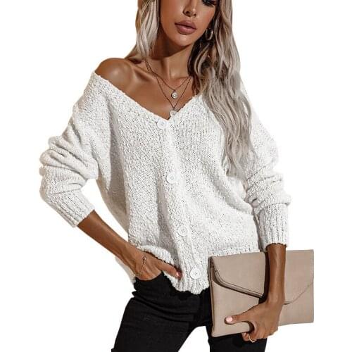 New Solid V-Neck Single-breasted Knitted Women Cardigans Fashion Long Sleeve Autumn Winter Sweater Casual Slim Sweaters Female