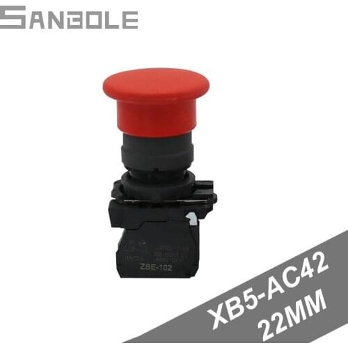 Open Hole 22MM XB5-AC42 Red Plastic Mushroom Head Reset Plastic Push Button Switch optional 1NC Momentary (2PCS)