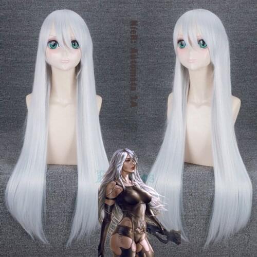 Game NieR: Automata Cosplay Wig A2 Silver Long Wigs Bangs Women Heat Resistant Fiber Hair with Free Wig Cap for Girls 100cm Hair