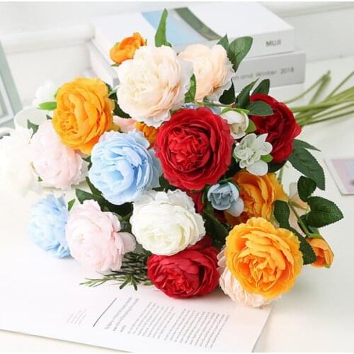 Three-headed peony home decoration, silk silk rose flower living room simulation flower, European style peony flower warm dress