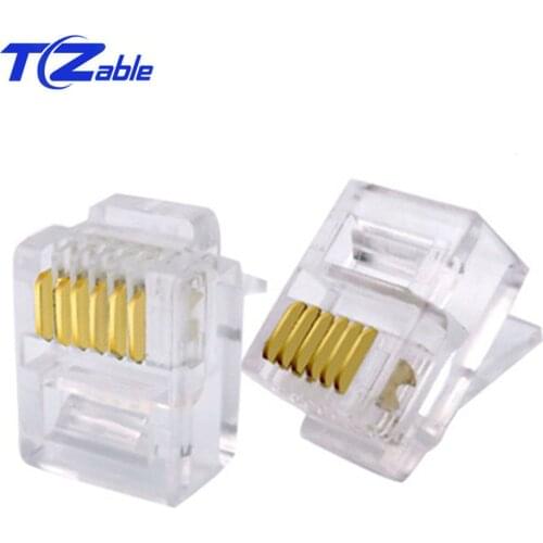 RJ12 Connector 6P6C Modular Cable Head Plug Gold-plated Crimp Network RJ 12 Telephone Connectors 20pcs 50/100/200PCS Transparent
