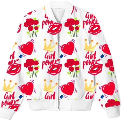 REAL American SIZE girl power white Sublimation print Zipper Up Jacket plus size 4XL 5XL 6XL