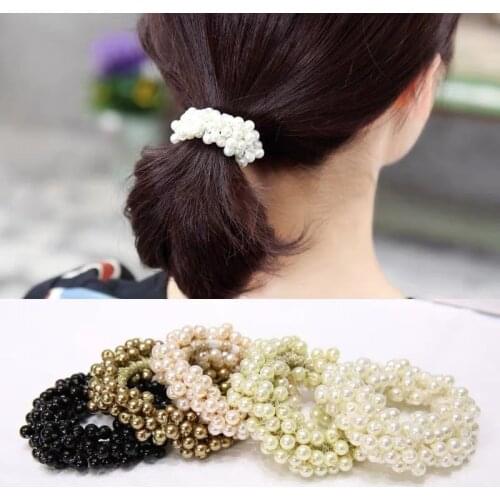 1pc Pearl Scrunchie Rubber Band Rope Velet Elastic Scrunchies Girls Ponytail Holder Hair Bands Headwear Accessories for Women
