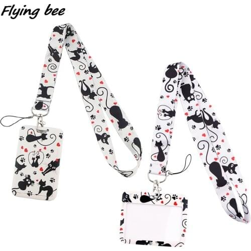 Flyingbee X1974 Black Cat Neck Strap Lanyard For Keys ID Card Gym Phone Straps USB Badge Holder DIY Hang Rope Lariat Lanyard