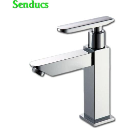 Senducs Cold Basin Faucet of Top Quality Brass Cold Bathroom Basin Sink Faucet Polished Chrome Cold Water Mixer Tap