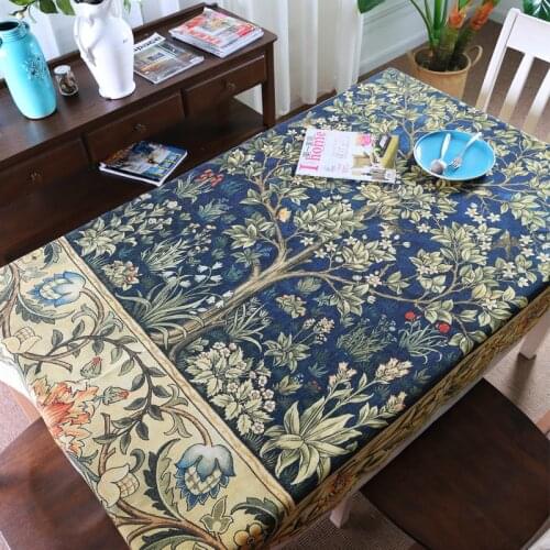 Mediterranean Happy tree Life tree pattern Linen Tablecloth Wedding Dining Home Decorative Refrigerator TV Tablecloth Cover