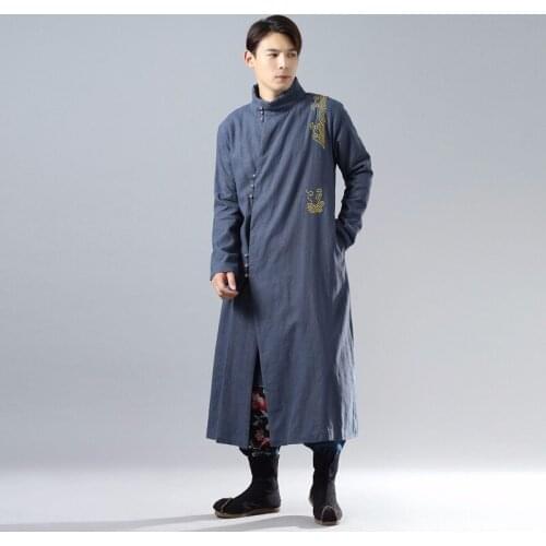 Traditional chinese clothing for men male overcoat outerwear oriental winter trench coat men trenchcoat clothes 2018 AA4391