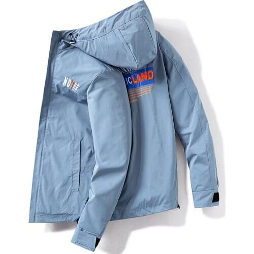 Mens Hooded Windbreak Jacket Print Letter Fashion Bomber Jacket Homme Back Embroidery Hoodies Jackets Man Jaqueta Masculina 4XL