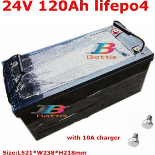 Waterproof 24V 120AH lifepo4 lithium Battery BMS 8S 25.6V for motorhomes Solar energy speaker EV AGV inverter + 10A Charger
