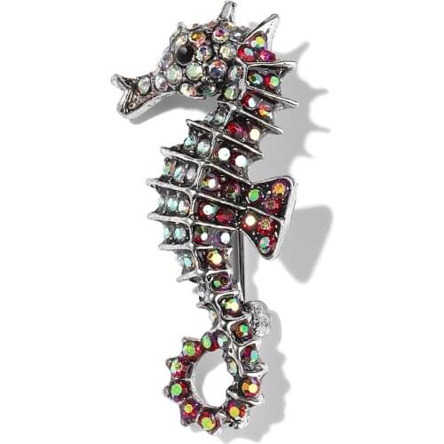 WYBU Fashion Sea Horse Womens Brooch Animal Broche Clothes Jewellery Cuff Hijab Pins Rhinestone Hippocampi Brooch Bijouteries