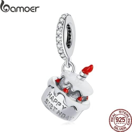 Bamoer Cupcake Charm Birthday Cake 925 Sterling Silver Charm Pendant for Original Bracelet Bangle for Women Jewelry SCC1848