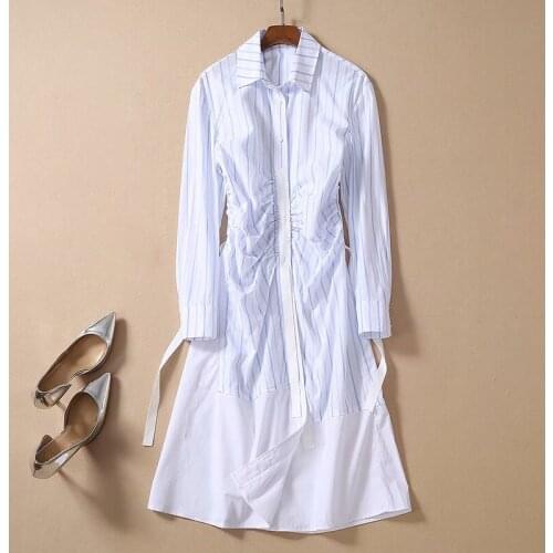 QUALITY Newest HIGH Paris Fashion 2021 Designer Dress Womens Long Sleeve Striped Shirt Dress