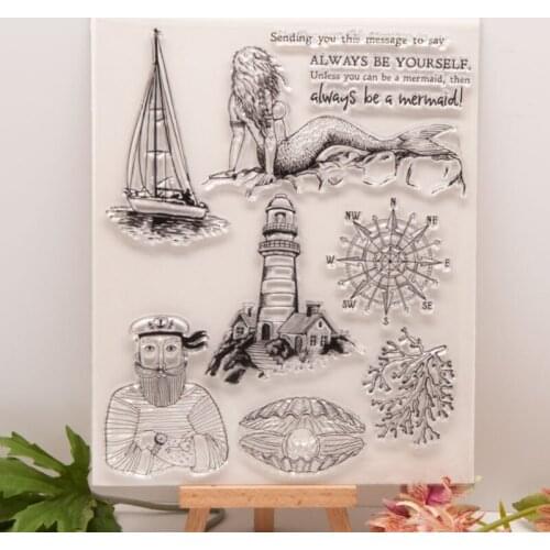 1pc Fisherman Mermaid Transparent Clear Silicone Stamp Seal DIY Scrapbooking Rubber Stamping Coloring Diary Decoration Reusable